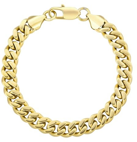 KRKC Herren Armband, 14K Gold Vergoldet 9mm Edelstahl Panzerkette Cuban Armband, Nickel-frei Rostfrei Armbänder für Männer Länge 17,8cm