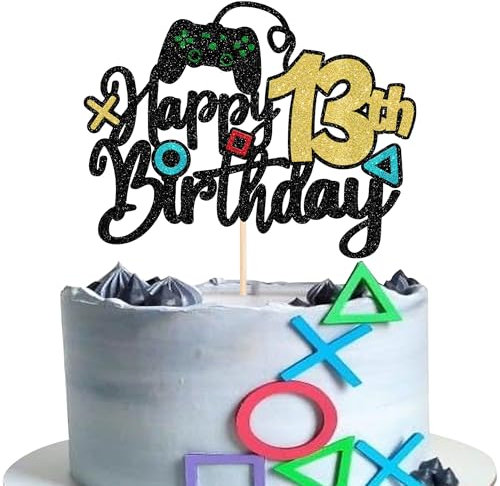 1 Stück Videospiel Tortendeko Glitzer Game On Controllers 13th Geburtstag Kuchen Deko Spielkonsolen Cake Topper für Videospiel Theme Jungen Mädchen Geburtstag Party Kuchen Dekorationen