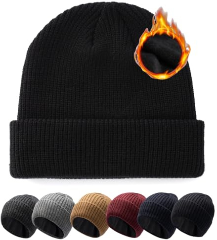 Pyrafox Merinowolle Mütze Herren Wintermütze Merino Wolle Beanie Damen Winter Cap Haube Men Wollmuetze Strickmuetze Muetze, Schwarz M L Grosser Kopf