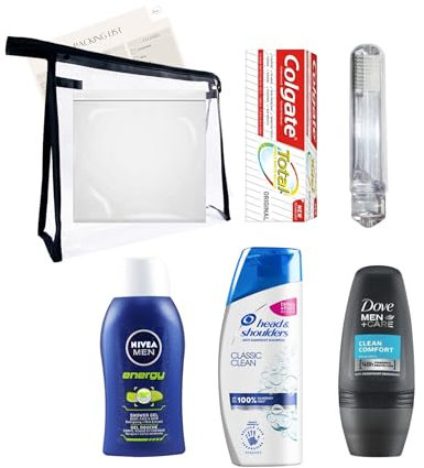 Kit de toilette de voyage pour homme – Mini trousse de toilette de voyage avec liquides approuvés par la TSA – Essentiels de voyage pour hommes adaptés aux aéroports pour les vacances, les affaires