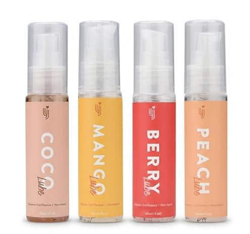 Flavoured Lubricant Set (4 Pack), 4 Flavoured Lube Pack, Edible Lubricant Kit with Strawberry, Peach, Chocolate & Mango Lube