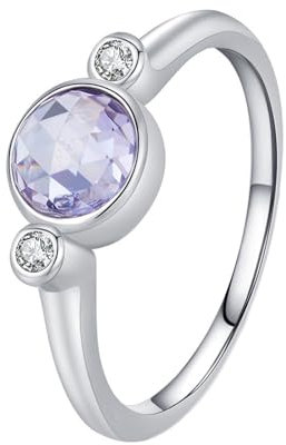 Whoiy Verlobungsring 14k Weißgold mit Amethyst, Damen Hochzeit Ringe 585 Echt Gold Elegant Eheringe für Frauen Größe 48 (15.3)
