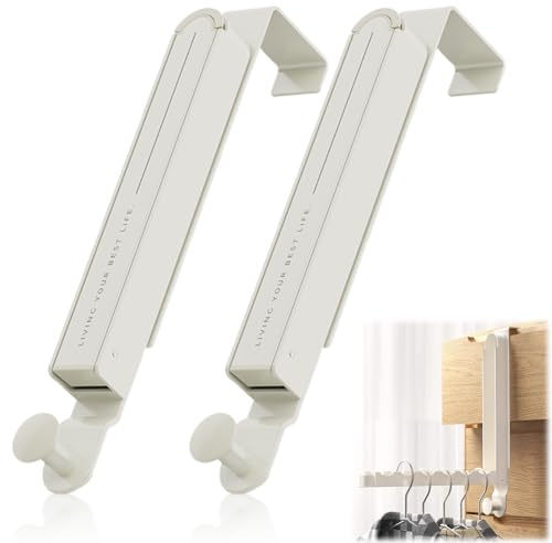 Cintre Pliable Porte Lot de 2 - Crochet de Porte pour 6 cintres et rallonges Extensibles, Aucun perçage n'est nécessaire pour accrocher, Cintre de Voyage, Moins de 4.8 cm/1.9 in Cadre de Porte(Blanc)