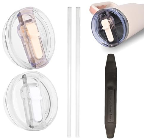 2PCS Lid for Stanley Protour, 40oz Tumbler Detachable Flip Straw Lid for Stanley Cup, Compatible with Stanle (Cream white * White)