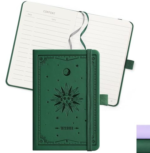 EMSHOI A6 Klein Notizbuch Liniert, 160 nummerierte Seiten, 100g/m² Dickes Papier, Ledercover DIN A6 Mini Notizbücher mit Innentasche, 14.5×9.5cm, Hellviolett