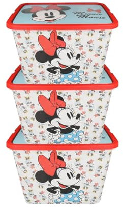 Disney Minnie Mouse Kids Storage Boxes 23L – BPA-Free Plastic, Lightweight & Stackable with Click Lock Lid – Toy Storage Box for Girls and Boys – Keeps Kids Rooms Tidy, 39 x 29 x 27cm (Pack of 3)