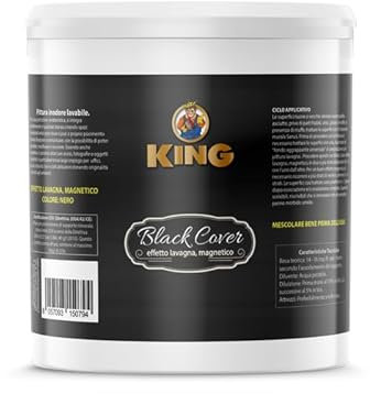 COLORIFICIO PARTENOPEO King BLACK COVER, Pittura Effetto Lavagna, Magnetico, Rivestimento Decorativo per Interni dalla buona Resistenza e Traspirabilità (1kg)