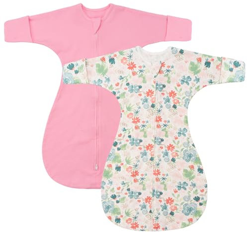 SIMYJOY Gigoteuse Bébé 100% Coton Gigoteuses Bébé Tog 1.0 pour Nouveau-né Garçons Filles, Rose & Fleurs en poudre