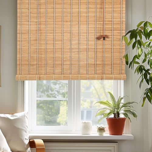 CSBWDLT 24 x 64 Bamboo Roman Shades, Blackout Window Blinds
