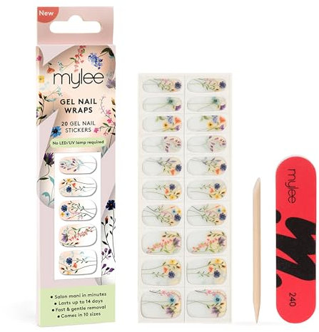 Mylee Gel Nail Wraps [Blooming Lovely] – 10 Pre-Cured Gel Stickers for Instant Mani – No Lamp Needed, Chip-Resistant, Glossy Finish, Lasts Up to 14 Days – Easy to Apply, Vegan & Cruelty-Free