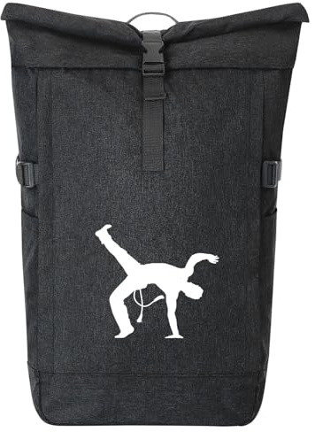 Huuraa Kurierrucksack Capoeira Silhouette 30-44 Liter Black Melange Fairtrade Rolltop Rucksack Geschenkidee