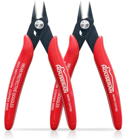 HOUSERAN Small Wire Cutters, 2 Pack, 5 Inch, Micro Flush Cutter, Snips | Side Cutter, Flush Cut Plier, Spring Loaded for Jewelry Making, Plastic Models ,Zip Tie, 3d Printing, Electronic, Trimming