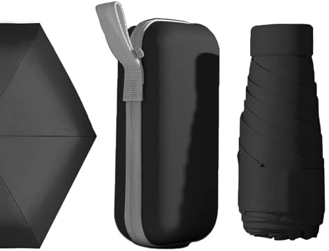 Quorlis Mini Regenschirm 6-Rippen mit UV-Schutz, windbeständiger Taschenschirm Schwarz für Reise Business