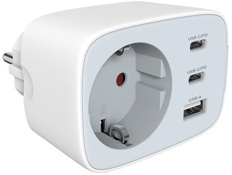 Steckdosen Adapter USB-C PD 20W, Steckdosenadapter, TÜV/GS zertifiziert | USB Mehrfachstecker Steckdose für Haus und Reise 16A 3680W