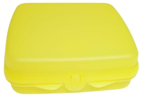 Tupperware Sandwichera fiambrera amarilla | Caja de almacenamiento cuadrada con bisagra y cierre | Fiambrera para sándwiches, almuerzos y aperitivos | Sin BPA