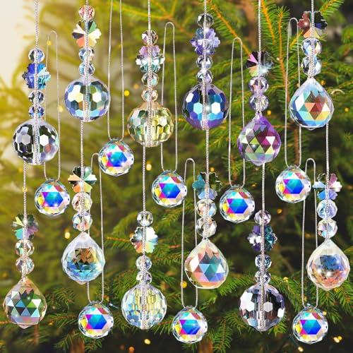 Uoxmiy 20PCS Christmas Tree Crystal Balls Ornaments Hanging for Xmas Tree Hanging Decorations Suncatcher Decorations Wedding Party 22mm 20mm 10mm