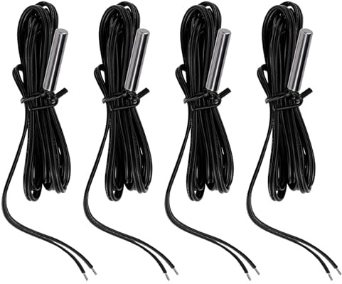 4 Stück 10K 3950 NTC Temperatursensor Sonde, 1m Wasserdicht 10K Thermistorsonde für Kühlschrank Gefrierschrank Aquarium Wasserspender Industrieanlagen und Heimwerkerprojekte