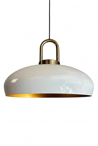 bamyum Androa-Lock Hängelampe Esstisch Weiß Metall Ø40 cm, Deckenlampe Weiß, Pendelleuchte Esstisch Vintage Deckenleuchte Küchenlampe Hängend Vintage, Lampenschirm Hängelampe Wohnzimmer