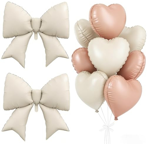 10 PCS Beige Luftballons Schleife Herz,XXL Schleifen Herzluftballons
