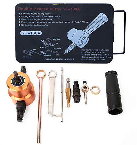Sheet Metal Nibbler Drill Attachment - 360 Degree Double Head Cutter for Straight and Curved Cutting - Fits Power Drills 1500 to 3000 RPM - for HVAC and Metal Roof Maintenance