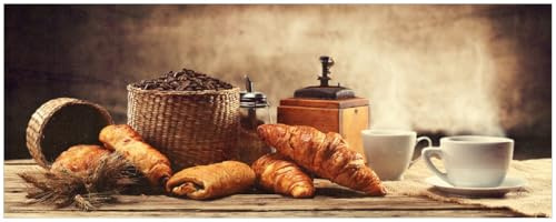 Wallario Memoboard aus Glas mit Motiv, Magnet-Tafel in 32 x 80 cm in Premium Qualität Französisches Frühstück mit Café und Croissants