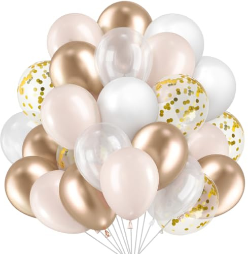 60 Stück Luftballons Beige Gold, Luftballons Hochzeit Helium Set, Latex Lutballons Sand Weiß Partyballons Luftballon Girlande für Geburtstag Jubiläum Hochzeit Party