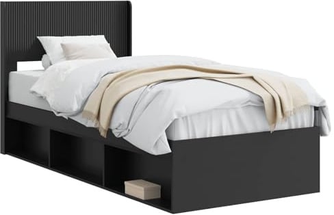 vidaXL Bettgestell mit Stauraum und Kopfteil Schwarz 90 x 190 cm, Moderne Bettgestell, rechteckig, Stauraum, Latten-Design, praktische Möbel für Dein Schlafzimmer