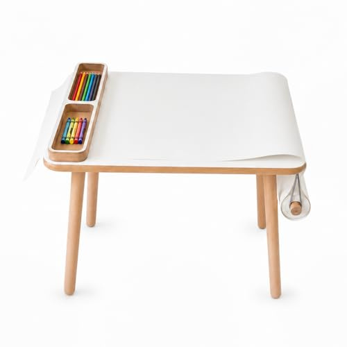 PlayPals Furniture Kindertisch 50x 60x 47cm mit Papierrolle und Organizer– Holztisch für Kinderzimmer | Kinder Tisch, Lern- & Spieltisch aus MDF, Kindermöbel Set für Mädchen und Jungen