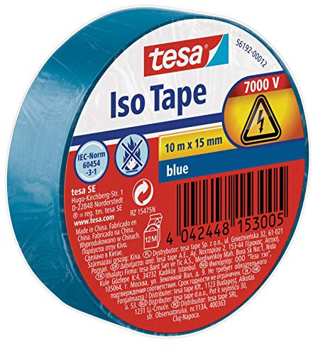tesa Isolierband - Selbstklebendes Isolierband, hitzebeständig - Zum Isolieren, Reparieren und Bündeln - 10 m - BLAU