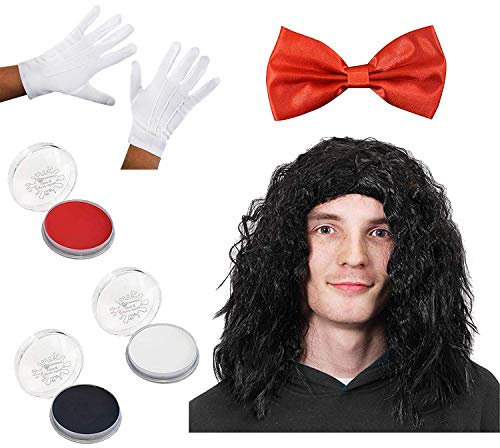 I LOVE FANCY DRESS LTD HORROR MARIONETTEN MASKEN SET - MASKE, SCHWARZE PERÜCKE,ROTE FLIEGE UND WEIßE HANDSCHUHE UND MAKE UP