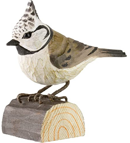 WILDLIFEGARDEN Wildlife Garden WG428 DecoBird Haubenmeise - Handgeschnitzter Dekorative Vogel aus Holz - Kleine Europäische Vögel