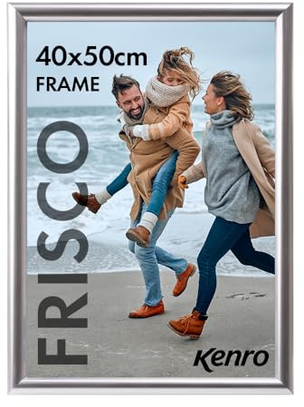 Kenro Frisco Plastic Picture Frames (Box of 1) - 20x16 / 40x50cm Wall Hanging Stylish Photo Frame with Glass Front - Silver
