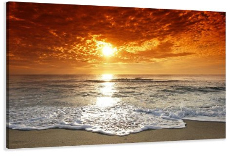 Visario Leinwandbild Strand Sonnenuntergang 80x60 cm 4038 Meer Wellen Wandbild auf Leinwand mit Holzrahmen Beach Küste Orange Himmel Wanddekoration modern Wohnzimmer Schlafzimmer Büro Kunstdruck