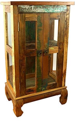 livasia Java Vitrine aus recyceltem Teakholz | Vitrinenschrank aus Buntem Teakholz | Massivholz Vitrine der Marke Asia Wohnstudio | Teakholzschrank (Handarbeit)