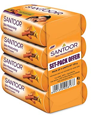 Santoor Sandal and Turmeric Soap, 125g (Pack of 4)