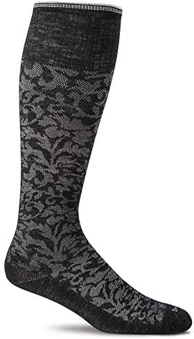 SOCKWELL Damen Damast Kompression Socken | Moderate abgestufte Kompressionsstrümpfe mit vier Zonen, Merinowolle, Fußgewölbeunterstützung und ultraleichter Dämpfung.