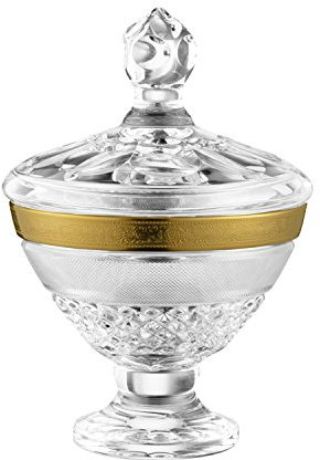 ARNSTADT KRISTALL Dose Pokal Schale Rococo (17 cm) - Kristallglas mundgeblasen · von Hand geschliffen · Handmade in Germany · inkl. 24 Karat Goldrand