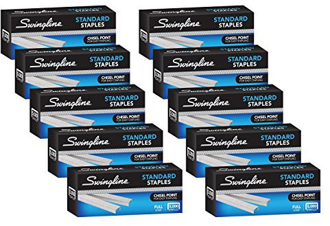 Swingline Heftklammern, 10 Stück, Standard-Heftklammern für Desktop-Heftgeräte, 6,35 mm Länge, 210 Stück/Streifen, 5000 Stück/Box (35111)