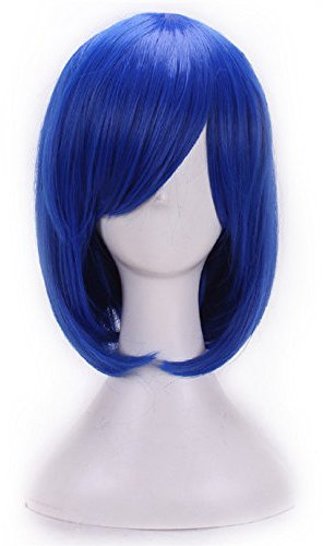 Cosplay Perücke Blau 32cm Kunsthaar Kurzhaar kurze Perücke Bob Perücke Cosplay fuer Party Kostüm Gerade Blau