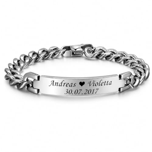 aplusashop ID Edelstahl Armband mit Gravur nach Wunsch Partnerarmbänder Nr.2 in 4 Farben