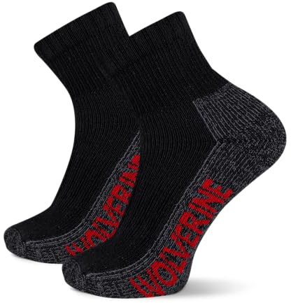 Wolverine Men's Steel Toe Cotton Quarter 2 Pair Pack, Black, Men's Shoe Size 7-12