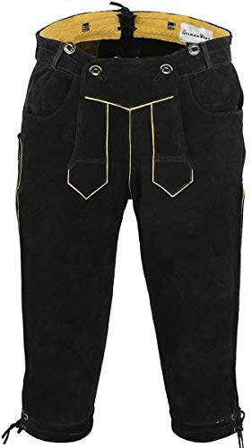 German Wear Trachten Lederhose Rindsvelour Ohne Stickerei, Größe:56, Farbe:Schwarz