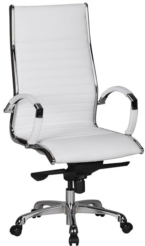 Amstyle Bürostuhl Salzburg 1 Bezug Echt-Leder Weiß Design Schreibtischstuhl X-XL 120 kg Chefsessel höhenverstellbar Drehstuhl ergonomisch mit Armlehnen Polster niedrige Rücken-Lehne Wippfunktion Ergo