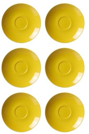 Ritzenhoff & Breker Doppio Kaffeeuntertassen, 6er Set, Sonnengelb, ø 16 cm, Kaffee Unterteller mit farbigem Rand, Untere aus Porzellan, Spülmaschinengeeignet