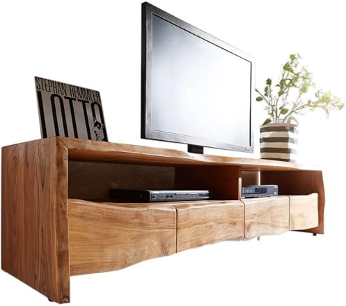 DELIFE Fernsehtisch Live-Edge Akazie Natur 190 cm 4 Schubkästen Baumkante Lowboard