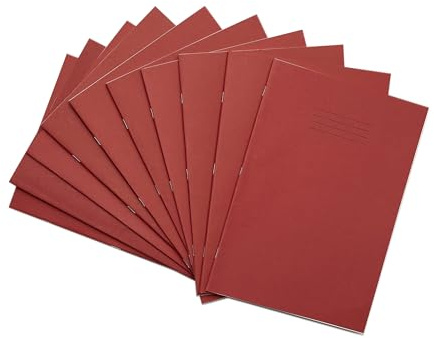 Rhino A4 Exercise Books, 80-Page / 6mm Lined with Margin Paper Notebook, 50-Pack, Office & School Stationery Supplies, Red