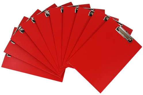 Klemmbrett/Schreibplatte/Klemmplatte A4 economy aus Graupappe, mit PVC-Folien-Überzug, mit Drahtbügelklemme, leinengeprägt, Farbe: rot - 10 Stück