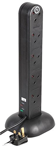 PRO ELEC PELB1698 10 Gang Surge Protected Tower Extension Tower 2m, Black