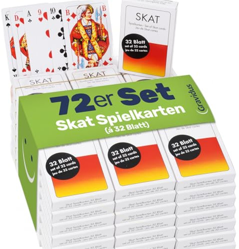 Gravidus 72er Set Skatkarten 32 Blatt französisches Bild kunststoffbeschichtet für Skat Mau Mau Doppelkopf