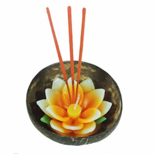Lotus Teelicht Kerze in Kokosnussschale (Schwimmkerze) / Stück